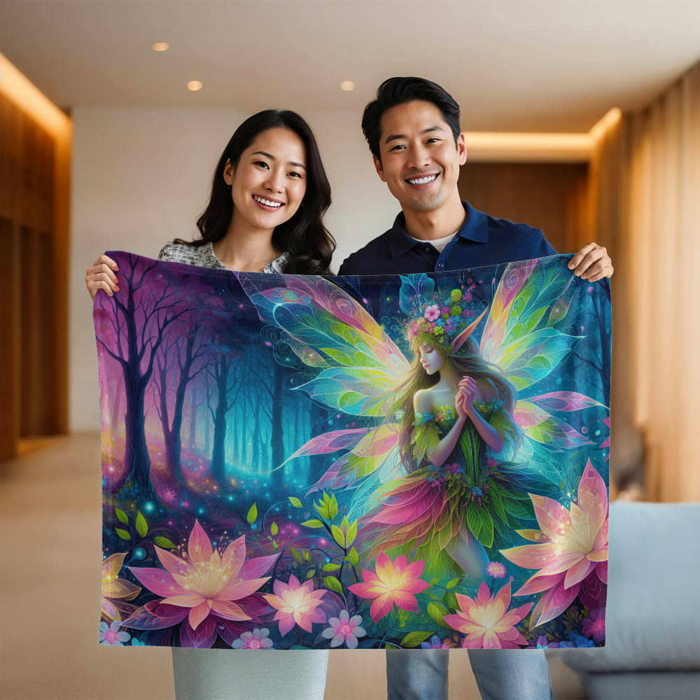 Mink Touch Blanket: Fairy in Exotic Flowers