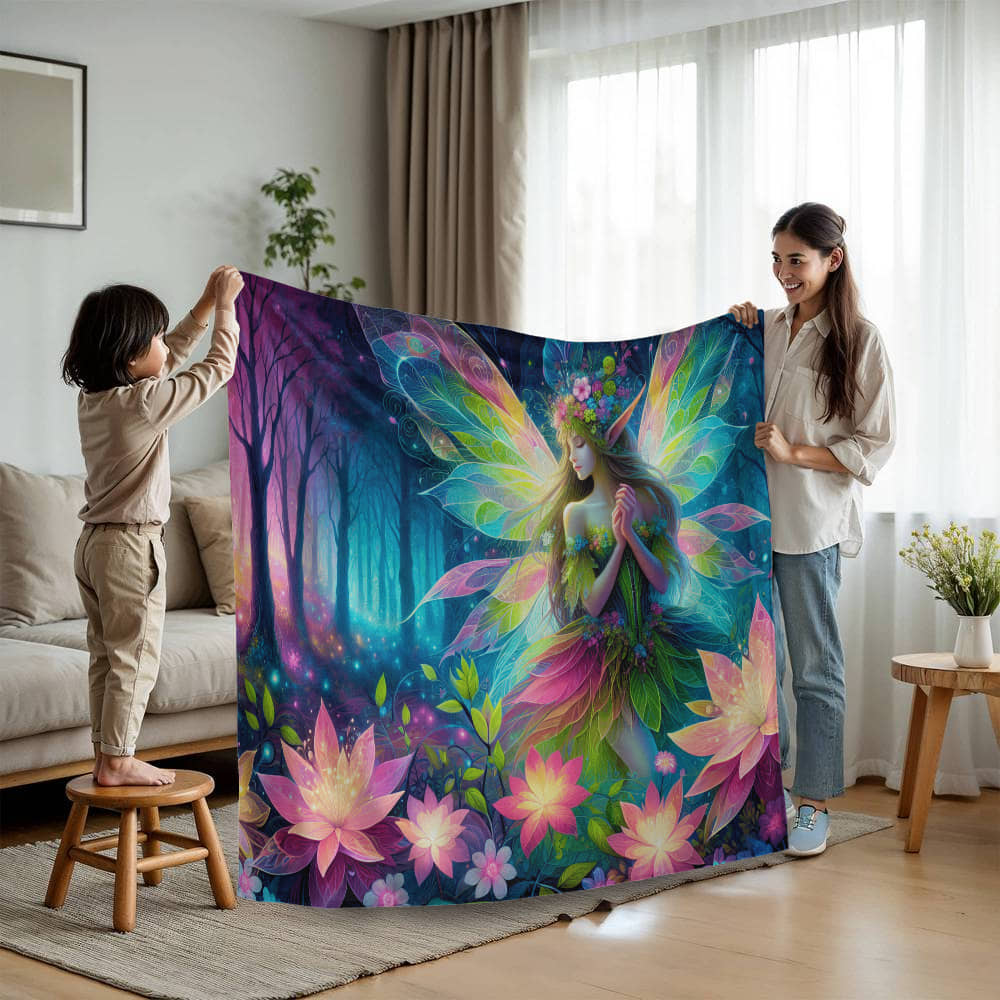 Mink Touch Blanket: Fairy in Exotic Flowers