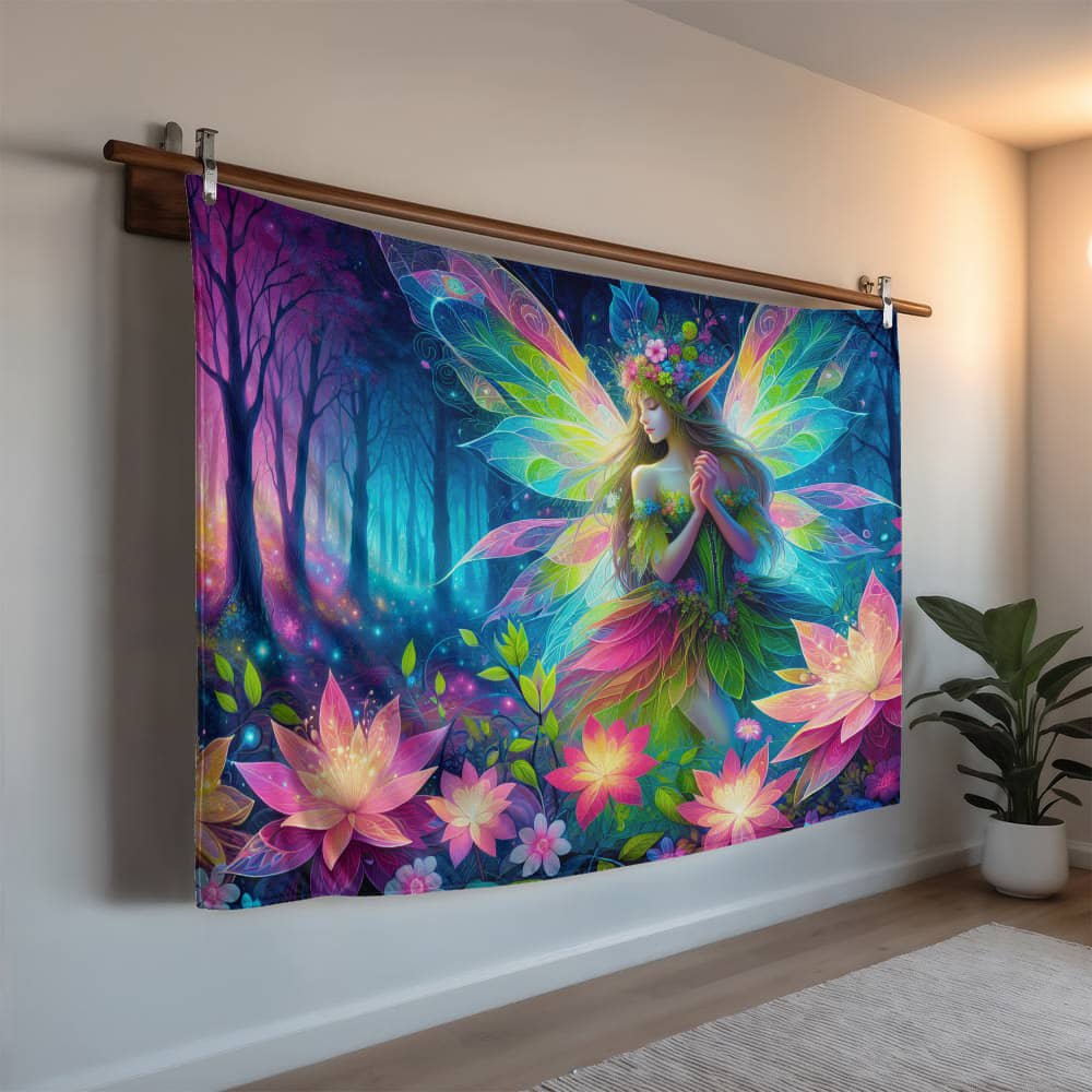 Mink Touch Blanket: Fairy in Exotic Flowers