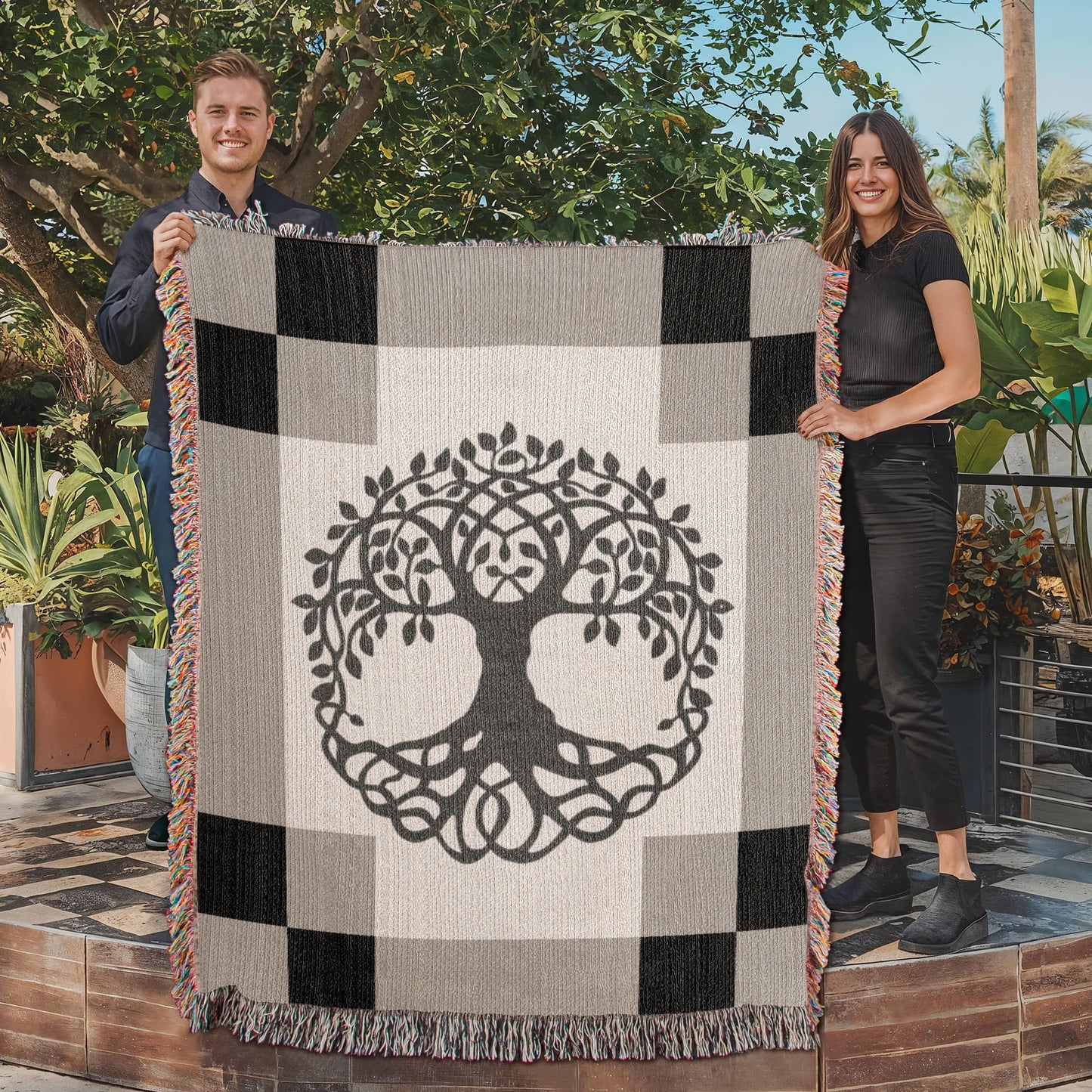 Woven Blanket: Color Block Tree of Life
