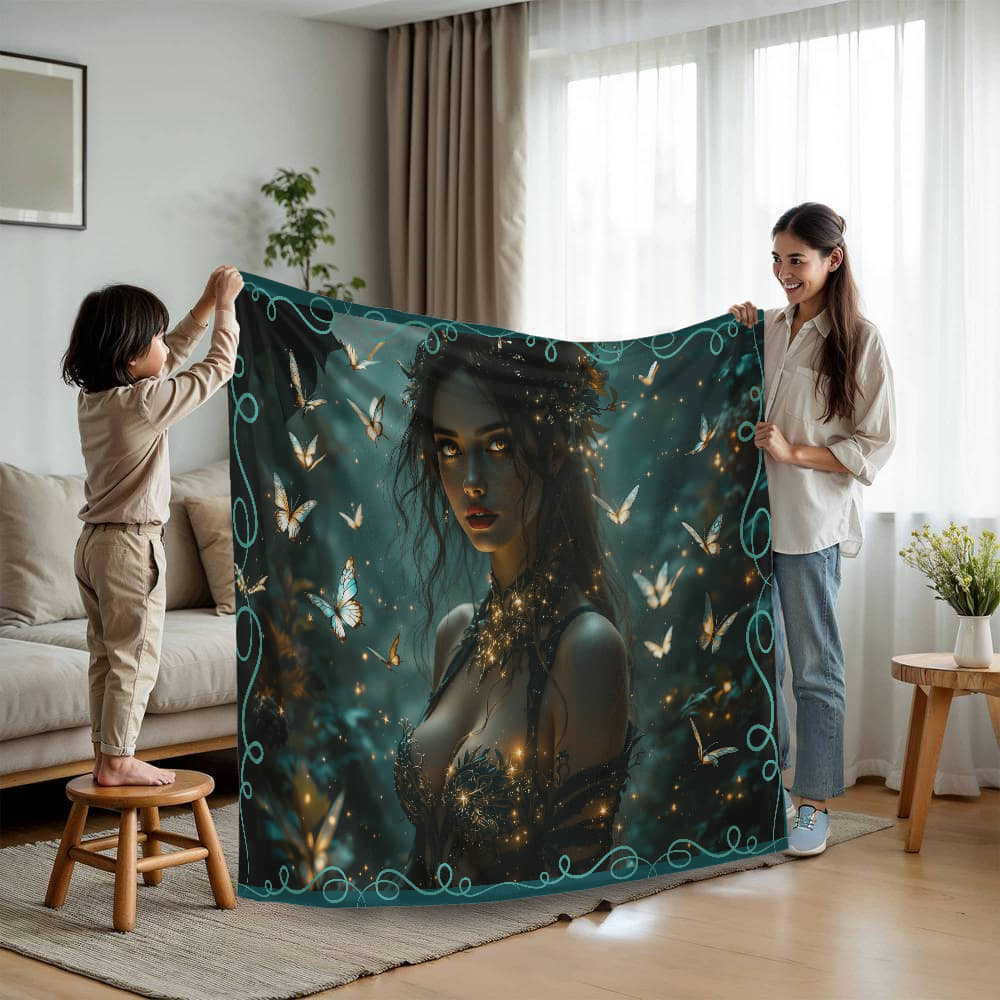 Mink Touch Blanket: Dark Fairy With Butterflies